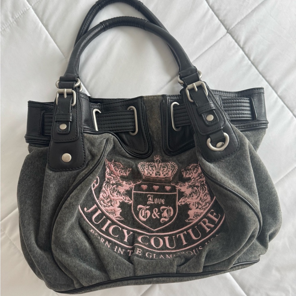 Juicy Couture Gray Satchel with Pink Logo Embroidery
